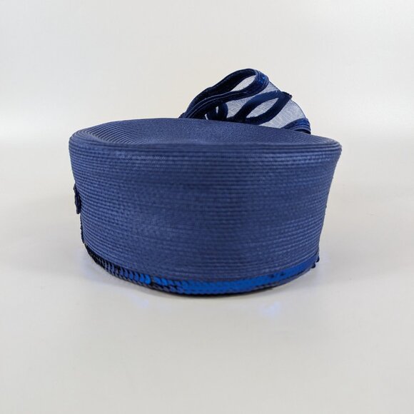 Vintage Mr Hi’s Bright Blue Sequin Flower Pillbox Hat Fancy Ladies Church Derby - Picture 3 of 11